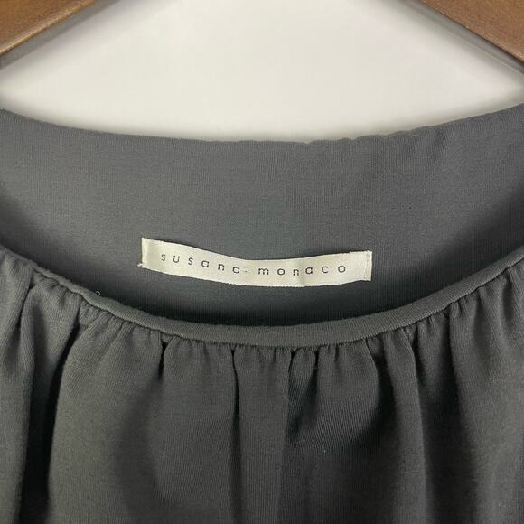 Susana Monaco | Gray Ruched Bust 3/4 Sleeve Fitted Stretch Top - Picture 5 of 6